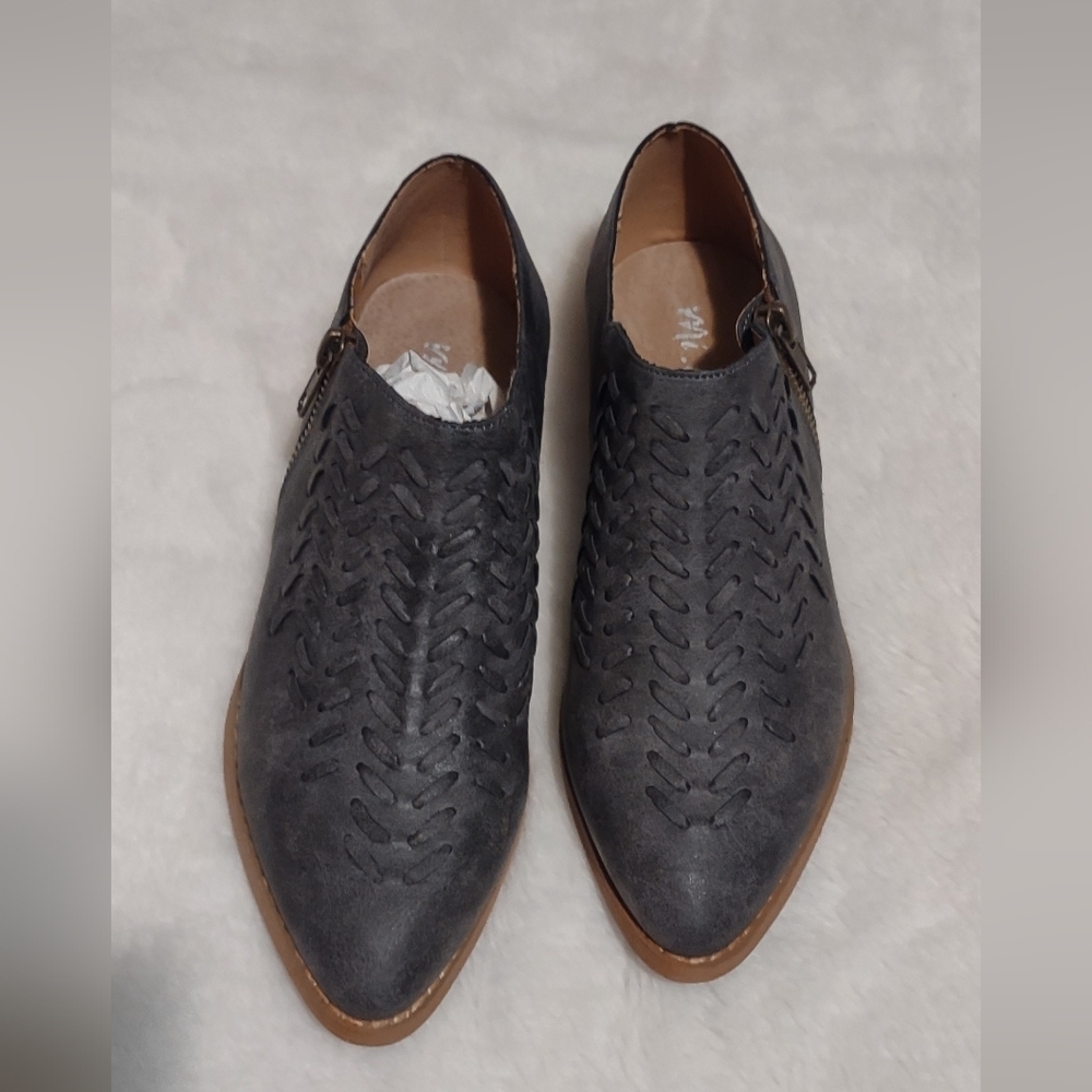 Gray and Brown Woven Leather Slip-On Loafers